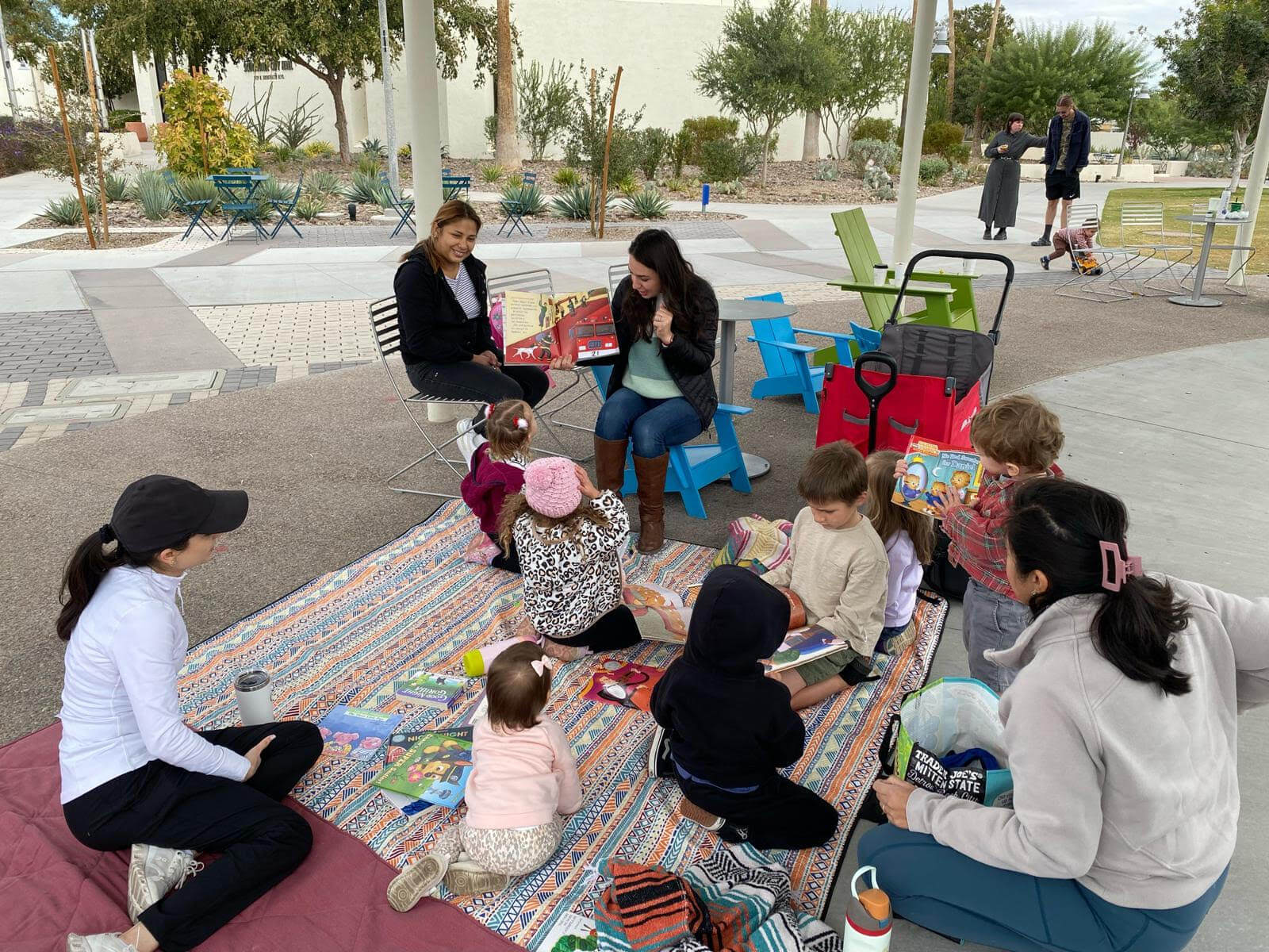 One of the playdates where we're sitting and reading books together